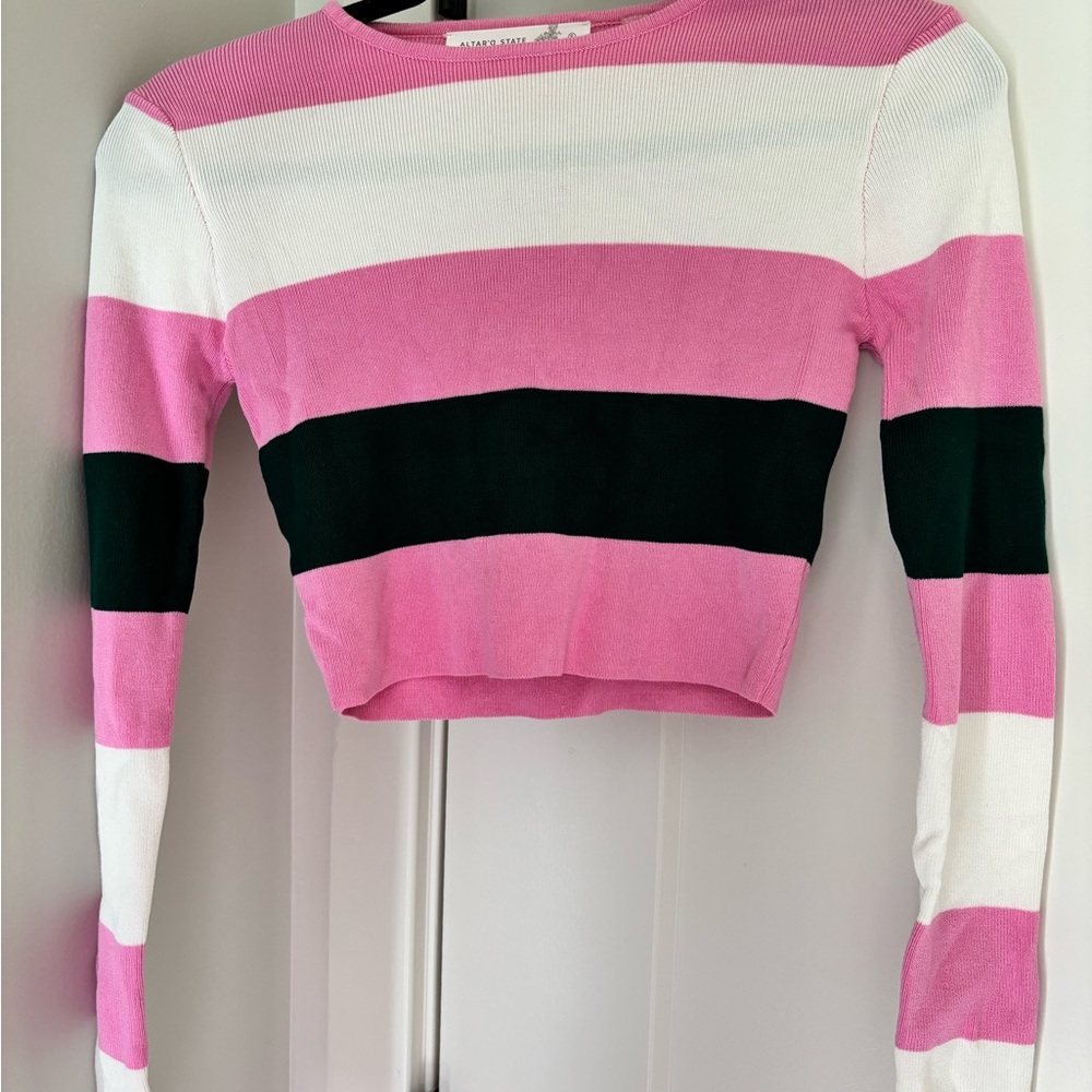 Altar'd State Pink and White Striped Top